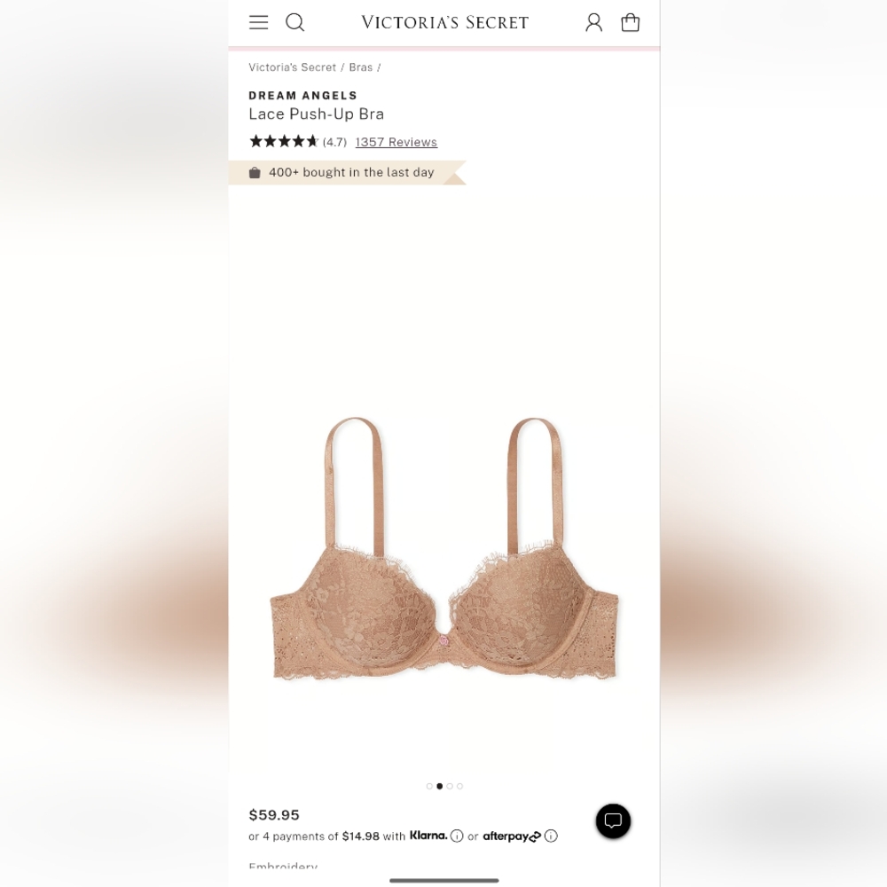 NWOT Victoria's Secret Lace Push Up Bra